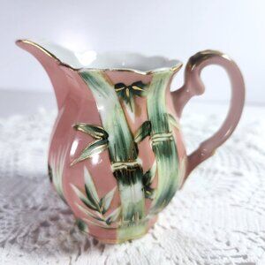 Shafford Pitcher Creamer Hand Painted Japan Pink with Green Leaves Gold Lustre